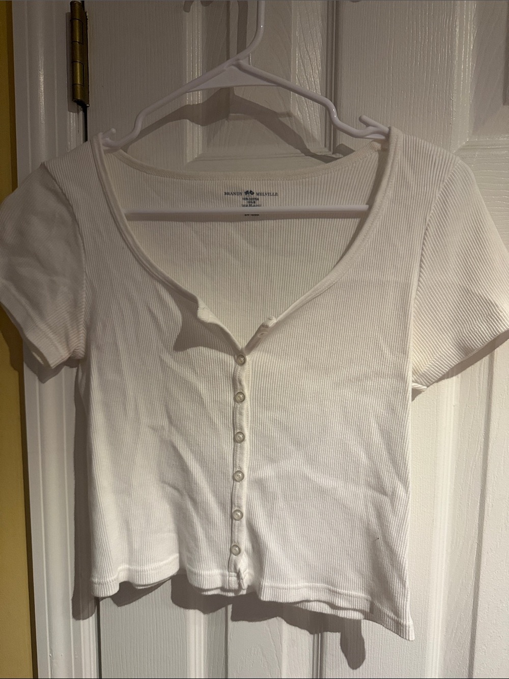Brandy Melville White Ribbed Button-Front Crop Top